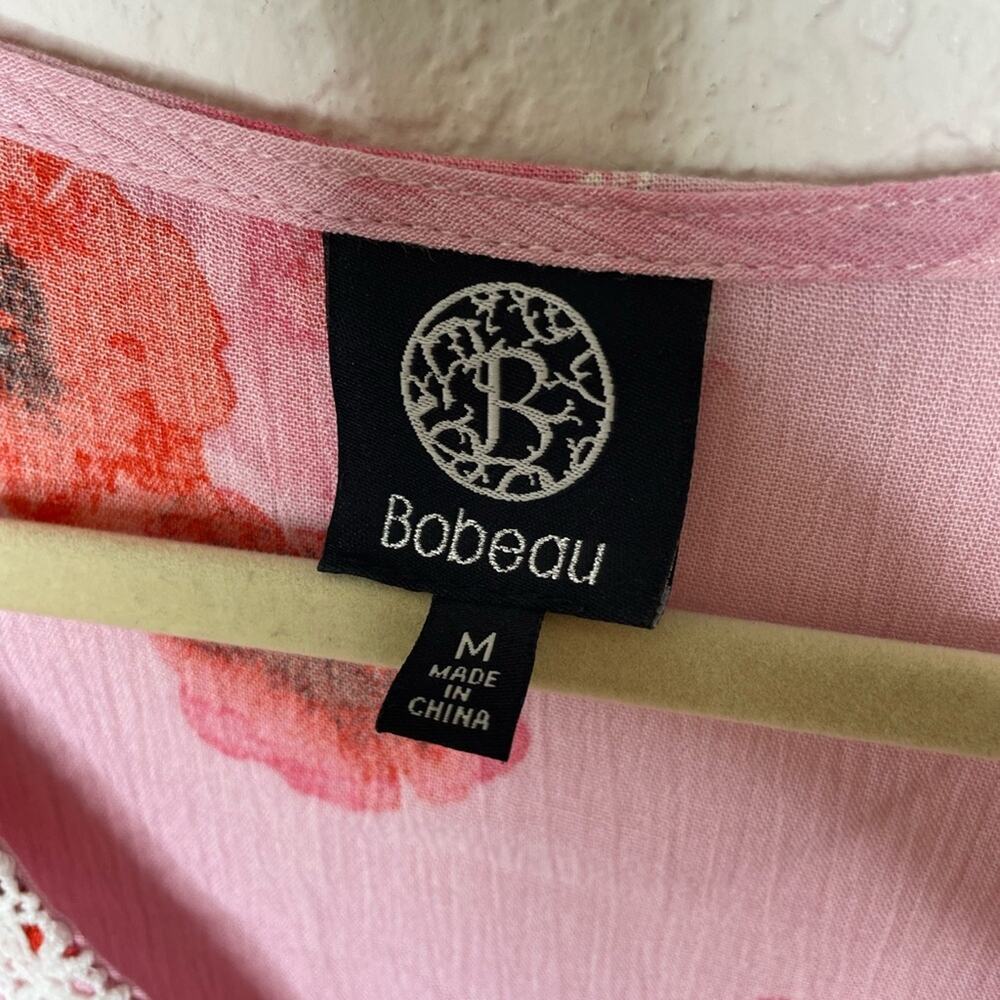 Bobeau Pink and Red Lace Floral Shirt 3/4 Sleeve Lightweight Casual Top medium - Picture 3 of 7